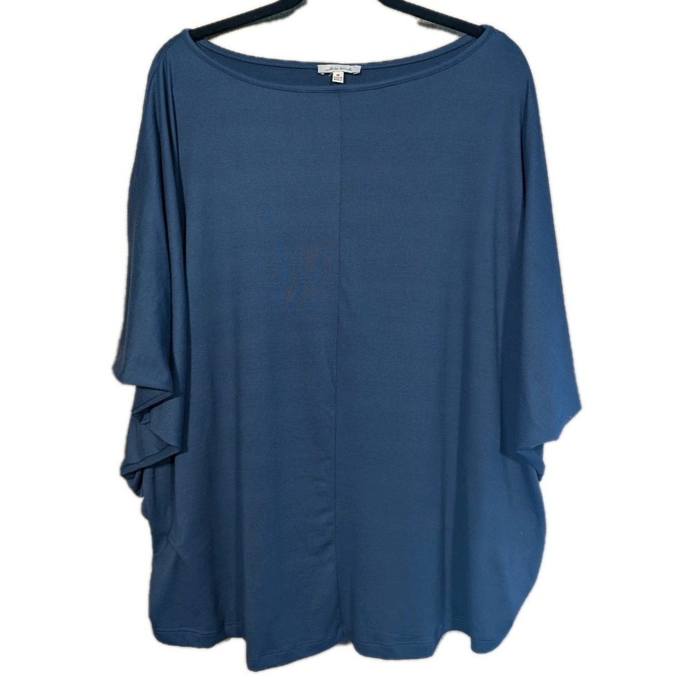 M Oversized Women Blouse Blue 3/4 Dolman Sleeves Relaxed Artsy Loose Lagenlook